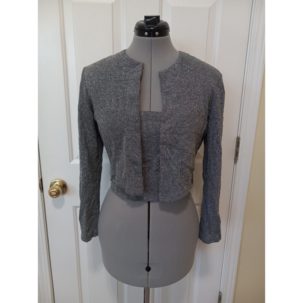 VTG JESSICA McCLINTOCK Gunne Sax Women's Silver 2 Piece Tank Cardigan Made USA M